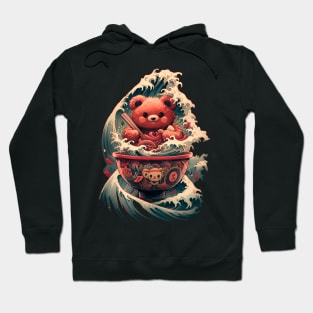 Cute bear eating ramen, waves Hoodie